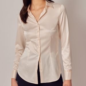 Hawes & Curtis Cream Fitted Satin Shirt - Double Cuff 8